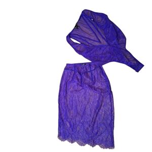 Victoria's Secret Purple Two Piece Lace Seduction Set Bodysuit & Skirt Romance